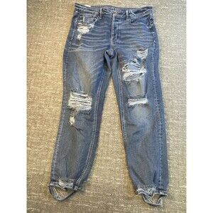 Women’s American Eagle Stretch Tomgirl 12 Denim Jeans Distressed Button Fly